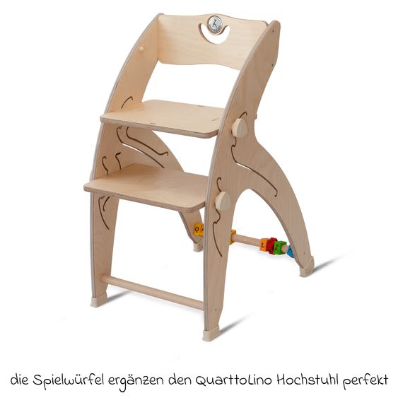 QuarttoLino Multifunctional high chair set incl. baby seat, table top, play cube, safety harness - high chair, swing, stairs, learning tower & baby bouncer in one, usable up to 150 kg - nature