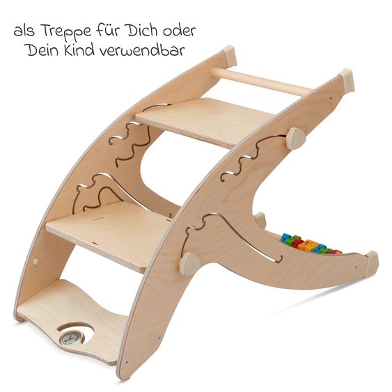 QuarttoLino Multifunktionaler Hochstuhl-Set inkl. Babysitz, Tischplatte, Spielwürfel, Sicherheitsgurt - Hochstuhl, Schaukel, Treppe, Lerntower & Babywippe in einem bis 150 kg nutzbar - Natur