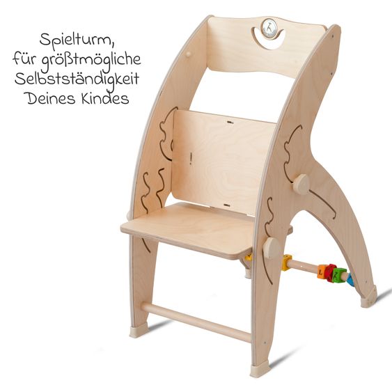 QuarttoLino Multifunctional high chair set incl. baby seat, table top, play cube, safety harness - high chair, swing, stairs, learning tower & baby bouncer in one, usable up to 150 kg - nature