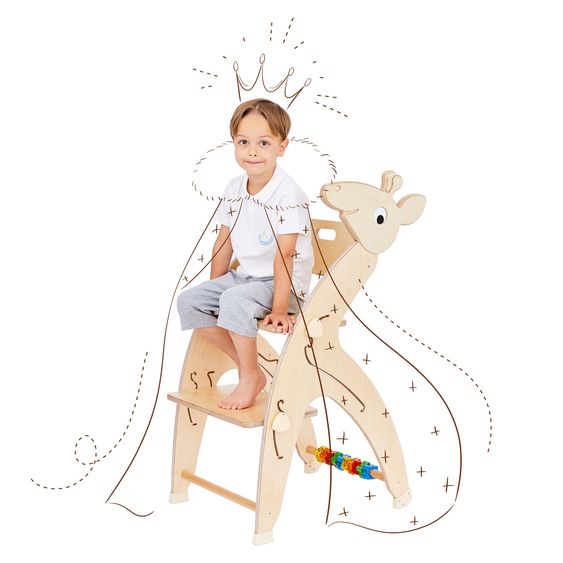 QuarttoLino Multifunctional high chair set incl. baby seat, table top, play cube, safety harness - high chair, swing, stairs, learning tower & baby bouncer in one, usable up to 150 kg - nature