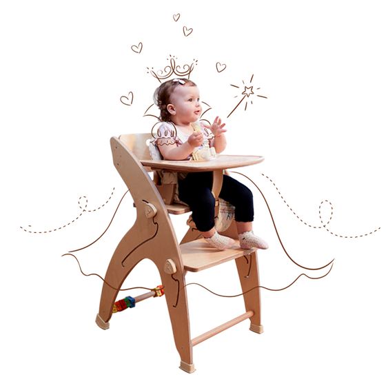 QuarttoLino Multifunctional high chair set incl. baby seat, table top, play cube, safety harness - high chair, swing, stairs, learning tower & baby bouncer in one, usable up to 150 kg - nature