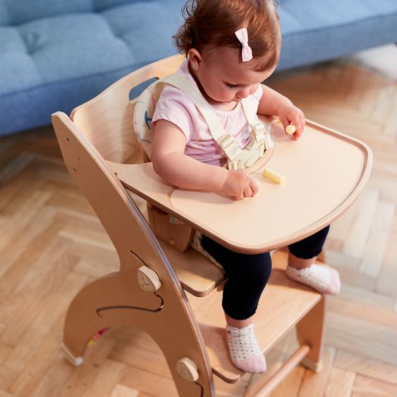 QuarttoLino Multifunktionaler Hochstuhl-Set inkl. Babysitz, Tischplatte, Spielwürfel, Sicherheitsgurt - Hochstuhl, Schaukel, Treppe, Lerntower & Babywippe in einem bis 150 kg nutzbar - Natur