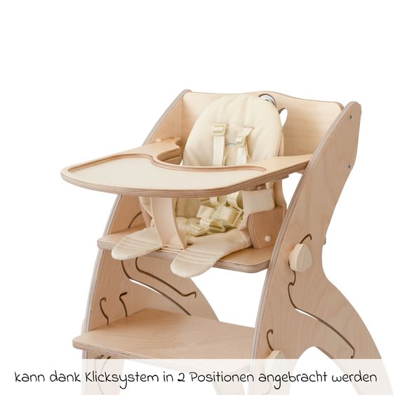 QuarttoLino Multifunctional high chair set incl. baby seat, table top, play cube, safety harness - high chair, swing, stairs, learning tower & baby bouncer in one, usable up to 150 kg - nature