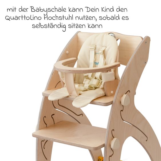 QuarttoLino Multifunctional high chair set incl. baby seat, table top, play cube, safety harness - high chair, swing, stairs, learning tower & baby bouncer in one, usable up to 150 kg - nature