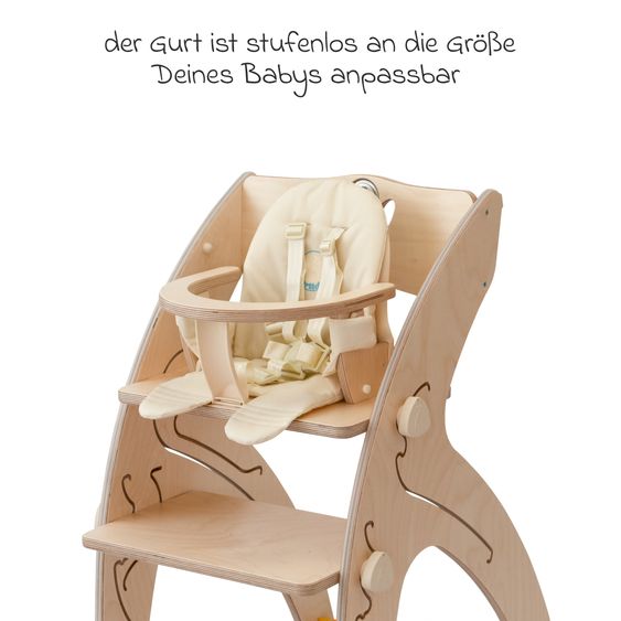 QuarttoLino Multifunctional high chair set incl. baby seat, table top, play cube, safety harness - high chair, swing, stairs, learning tower & baby bouncer in one, usable up to 150 kg - nature