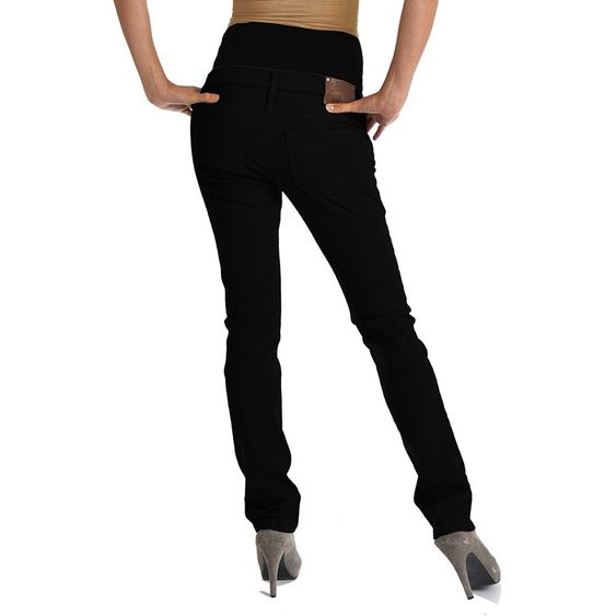 Queen Mum Jeans Baumwolle Straight Leg Gr. 42 / 44 - Schwarz