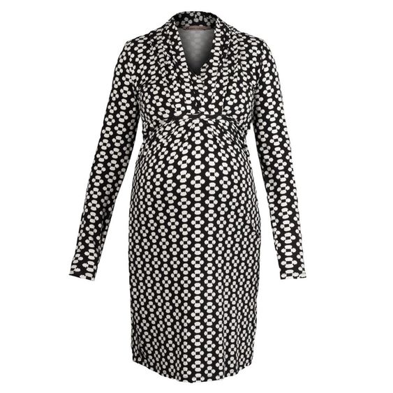 Queen Mum Kleid Langarm Allover-Print - Blumen Schwarz Weiß - Gr. S
