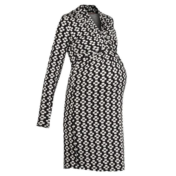 Queen Mum Kleid Langarm Allover-Print - Blumen Schwarz Weiß - Gr. S