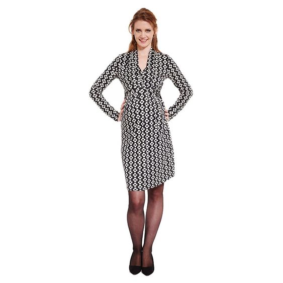 Queen Mum Kleid Langarm Allover-Print - Blumen Schwarz Weiß - Gr. S