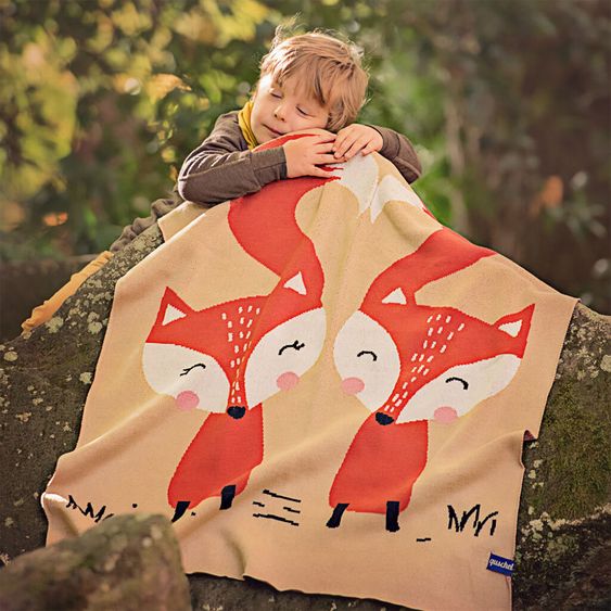 quschel Babydecke / Kuscheldecke - Fox & Fuchsi - aus 100% Bio-Baumwolle - Gr. 80 x 100 cm