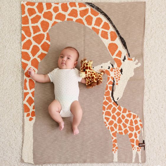 quschel Coperta per neonati / Coperta di coccole Giraffe Love in cotone biologico al 100% - 80 x 100 cm