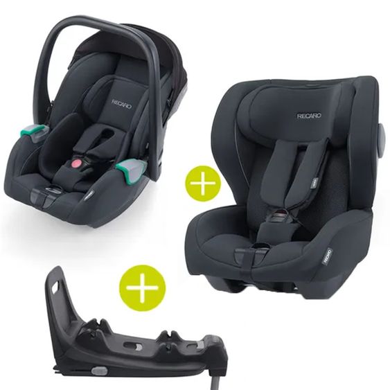 Recaro 2 in 1 Kindersitz-Set Babyschale Avan & Reboarder Kio inkl. Isofixbase ab Geburt bis 4 Jahre - Select - Night Black