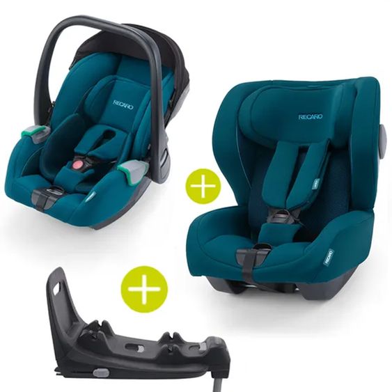 Recaro 2 in 1 Kindersitz-Set Babyschale Avan & Reboarder Kio inkl. Isofixbase ab Geburt bis 4 Jahre - Select - Teal Green