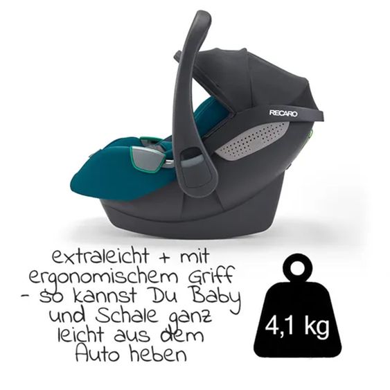 Recaro 2 in 1 Kindersitz-Set Babyschale Avan & Reboarder Kio inkl. Isofixbase ab Geburt bis 4 Jahre - Select - Teal Green