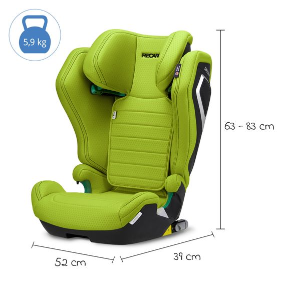 Recaro Kindersitz Axion 1 i-Size ab 3 Jahre bis 12 Jahre (100 cm - 150 cm) mit Isofix - Hello Green