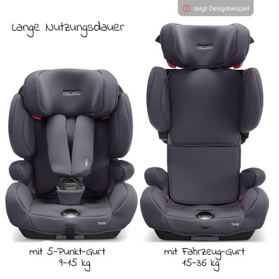 Recaro Kindersitz Tian - Gruppe 1/2/3 / - 9 Monate bis 12 Jahre - (9- 36 kg) - Core - Deep Black