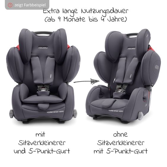 Recaro Kindersitz Young Sport Hero Gruppe 1/2/3 - ab 9 Monate - 12 Jahre ( 9-36 kg) + Zubehörpaket - Core - Deep Black