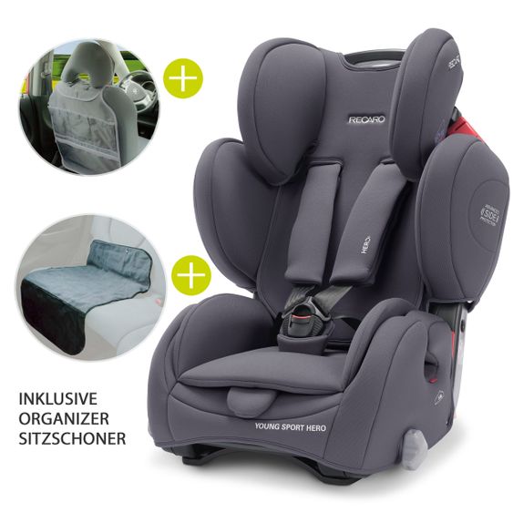 Recaro Seggiolino Young Sport Hero Gruppo 1/2/3 - da 9 mesi a 12 anni ( 9-36 kg) + pacchetto accessori - Core - Simply Grey