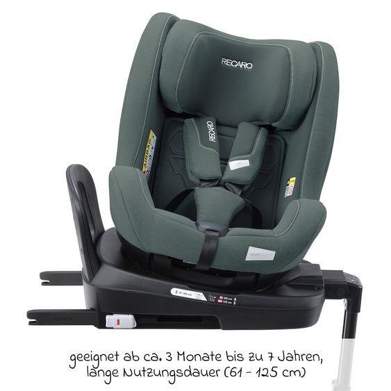 Recaro Reboarder-Kindersitz Salia 125 i-Size KID ab 3 Monate bis 7 Jahre (61 cm - 125 cm) drehbar mit Isofix-Basis - Mineral Green