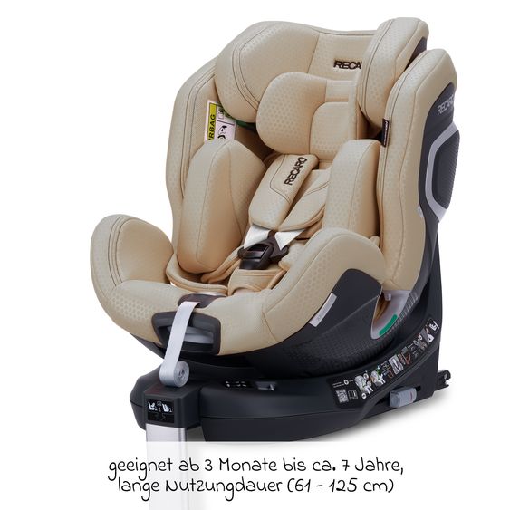 Recaro Rear-facing car seat Xenon 1 Kid swivel from 3 months - 7 years (61 cm - 125 cm) with seat reducer incl. Isofix base with support leg - Elegant Beige