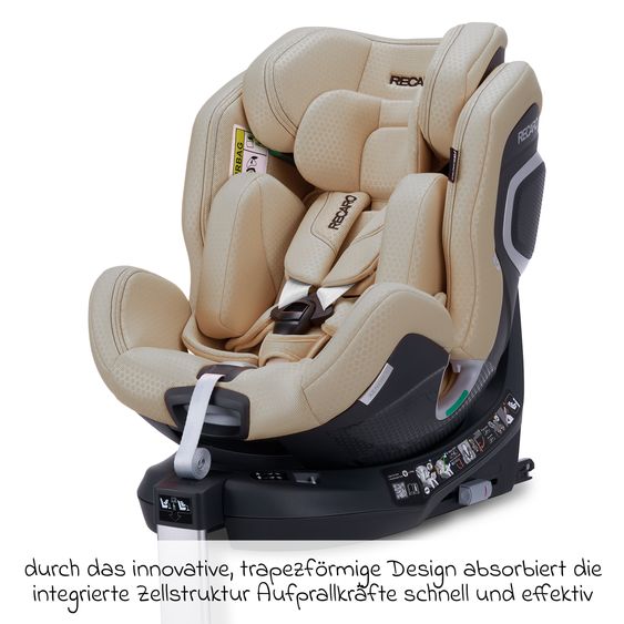 Recaro Rear-facing car seat Xenon 1 Kid swivel from 3 months - 7 years (61 cm - 125 cm) with seat reducer incl. Isofix base with support leg - Elegant Beige