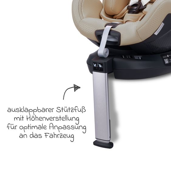 Recaro Rear-facing car seat Xenon 1 Kid swivel from 3 months - 7 years (61 cm - 125 cm) with seat reducer incl. Isofix base with support leg - Elegant Beige
