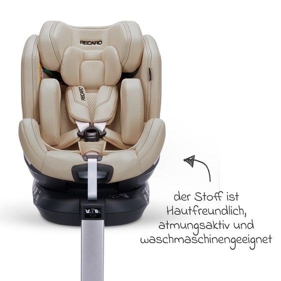Recaro Rear-facing car seat Xenon 1 Kid swivel from 3 months - 7 years (61 cm - 125 cm) with seat reducer incl. Isofix base with support leg - Elegant Beige