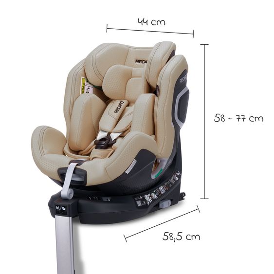 Recaro Rear-facing car seat Xenon 1 Kid swivel from 3 months - 7 years (61 cm - 125 cm) with seat reducer incl. Isofix base with support leg - Elegant Beige