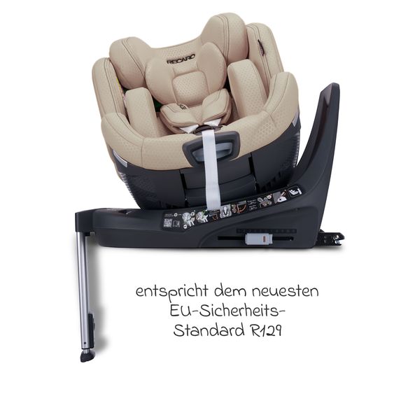 Recaro Rear-facing car seat Xenon 1 Kid swivel from 3 months - 7 years (61 cm - 125 cm) with seat reducer incl. Isofix base with support leg - Elegant Beige