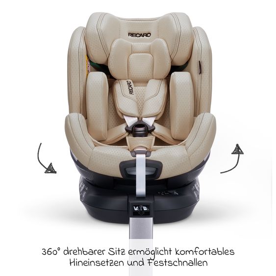 Recaro Rear-facing car seat Xenon 1 Kid swivel from 3 months - 7 years (61 cm - 125 cm) with seat reducer incl. Isofix base with support leg - Elegant Beige