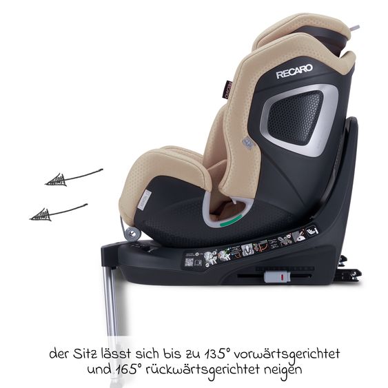 Recaro Rear-facing car seat Xenon 1 Kid swivel from 3 months - 7 years (61 cm - 125 cm) with seat reducer incl. Isofix base with support leg - Elegant Beige
