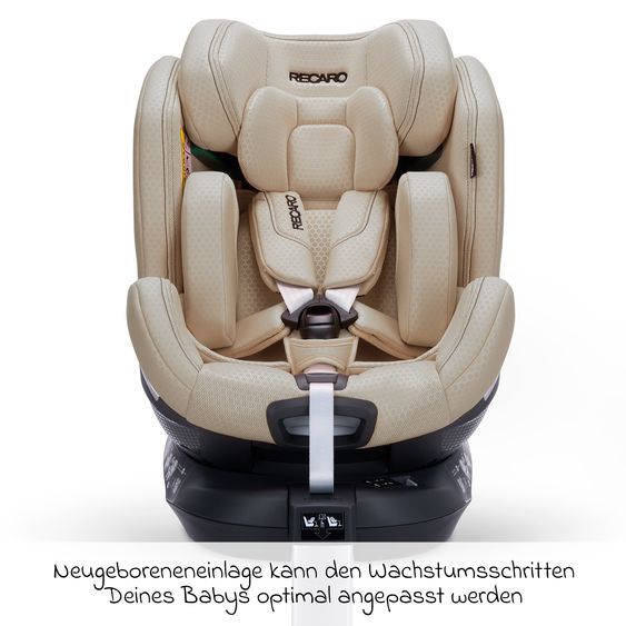 Recaro Rear-facing car seat Xenon 1 Kid swivel from 3 months - 7 years (61 cm - 125 cm) with seat reducer incl. Isofix base with support leg - Elegant Beige