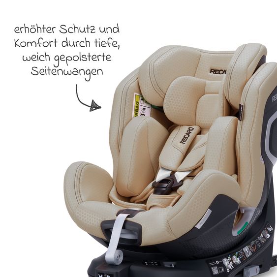 Recaro Rear-facing car seat Xenon 1 Kid swivel from 3 months - 7 years (61 cm - 125 cm) with seat reducer incl. Isofix base with support leg - Elegant Beige