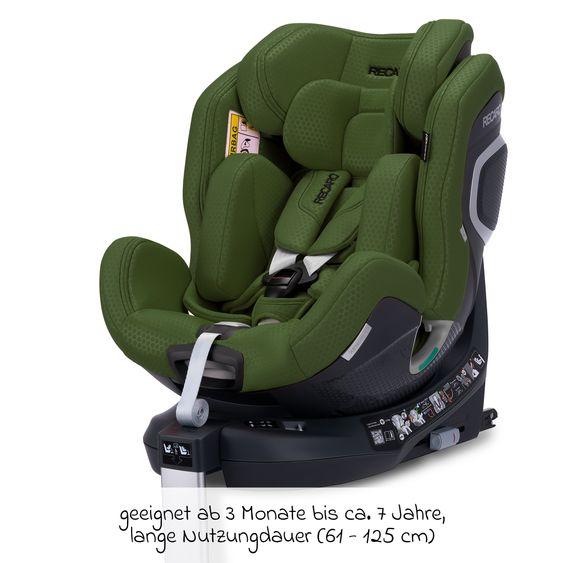 Recaro Rear-facing car seat Xenon 1 Kid swivel from 3 months - 7 years (61 cm - 125 cm) with seat reducer incl. Isofix base with support leg - Epic Green