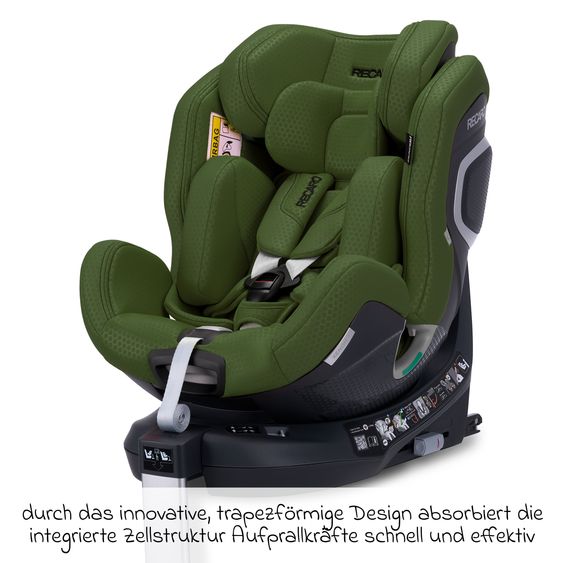 Recaro Rear-facing car seat Xenon 1 Kid swivel from 3 months - 7 years (61 cm - 125 cm) with seat reducer incl. Isofix base with support leg - Epic Green