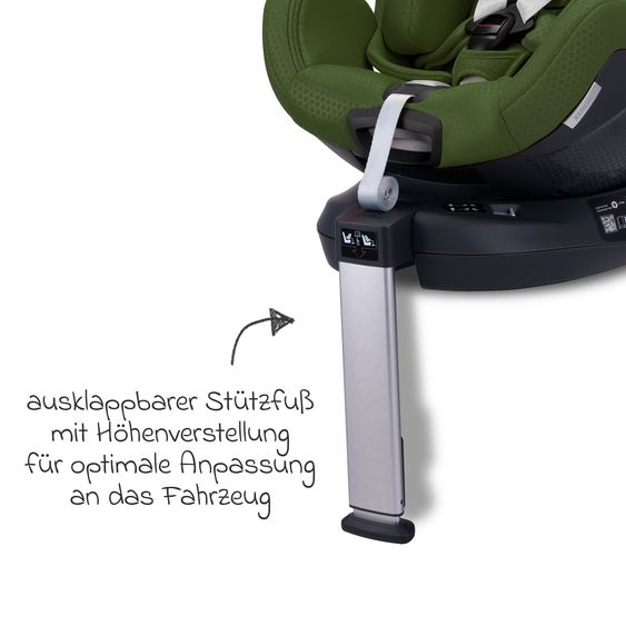 Recaro Rear-facing car seat Xenon 1 Kid swivel from 3 months - 7 years (61 cm - 125 cm) with seat reducer incl. Isofix base with support leg - Epic Green