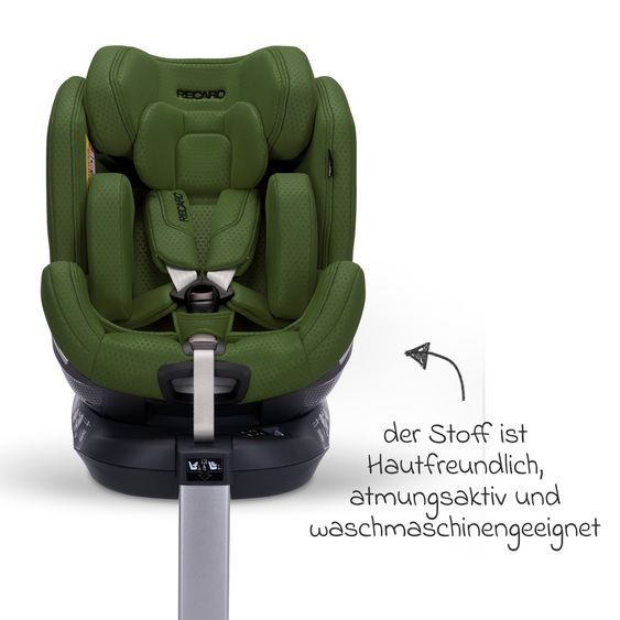 Recaro Rear-facing car seat Xenon 1 Kid swivel from 3 months - 7 years (61 cm - 125 cm) with seat reducer incl. Isofix base with support leg - Epic Green