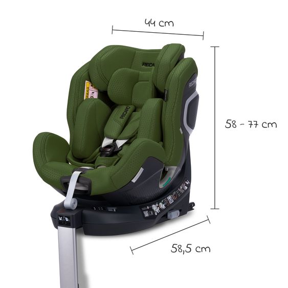 Recaro Rear-facing car seat Xenon 1 Kid swivel from 3 months - 7 years (61 cm - 125 cm) with seat reducer incl. Isofix base with support leg - Epic Green