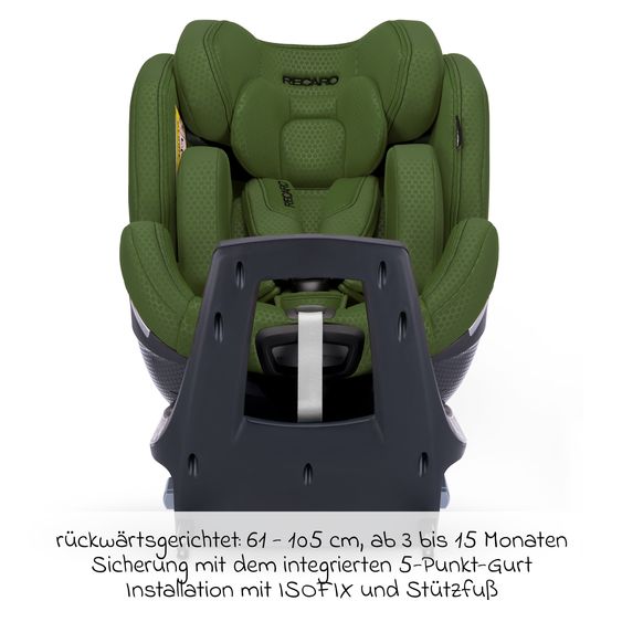 Recaro Rear-facing car seat Xenon 1 Kid swivel from 3 months - 7 years (61 cm - 125 cm) with seat reducer incl. Isofix base with support leg - Epic Green