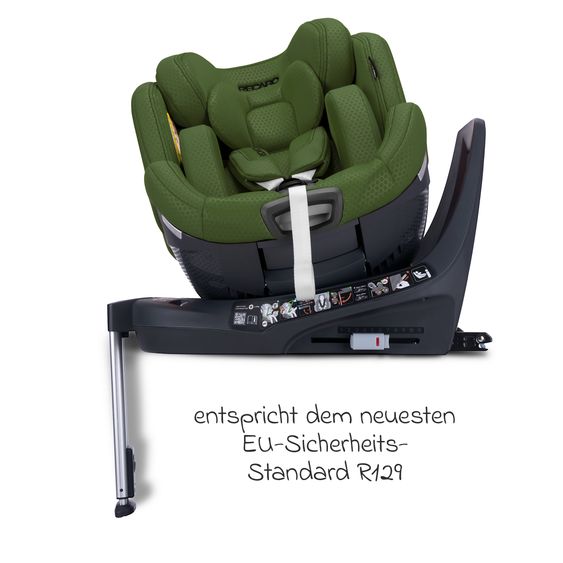 Recaro Rear-facing car seat Xenon 1 Kid swivel from 3 months - 7 years (61 cm - 125 cm) with seat reducer incl. Isofix base with support leg - Epic Green