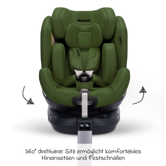 Recaro Rear-facing car seat Xenon 1 Kid swivel from 3 months - 7 years (61 cm - 125 cm) with seat reducer incl. Isofix base with support leg - Epic Green