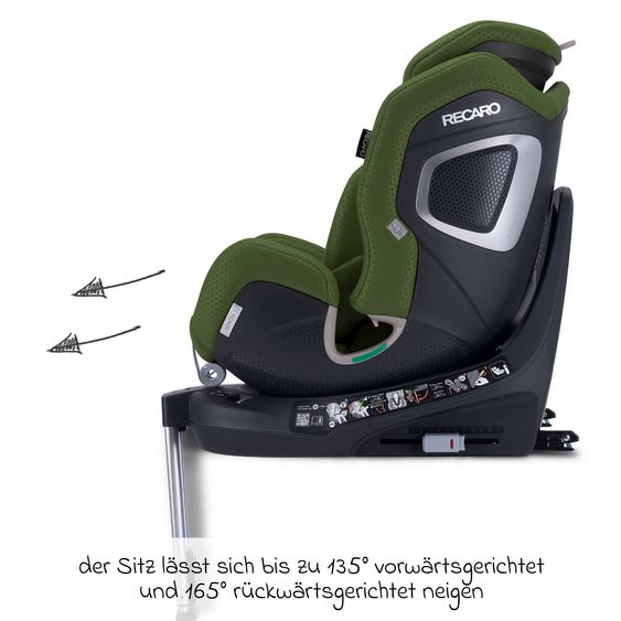 Recaro Rear-facing car seat Xenon 1 Kid swivel from 3 months - 7 years (61 cm - 125 cm) with seat reducer incl. Isofix base with support leg - Epic Green