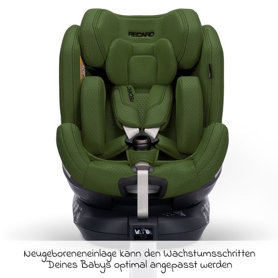 Recaro Rear-facing car seat Xenon 1 Kid swivel from 3 months - 7 years (61 cm - 125 cm) with seat reducer incl. Isofix base with support leg - Epic Green