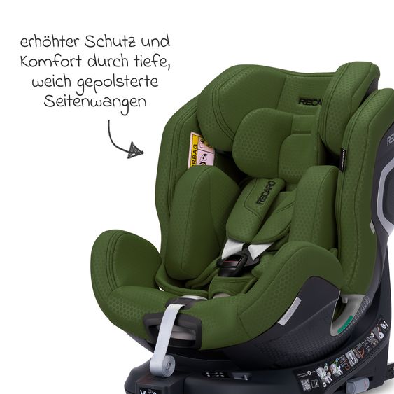 Recaro Rear-facing car seat Xenon 1 Kid swivel from 3 months - 7 years (61 cm - 125 cm) with seat reducer incl. Isofix base with support leg - Epic Green