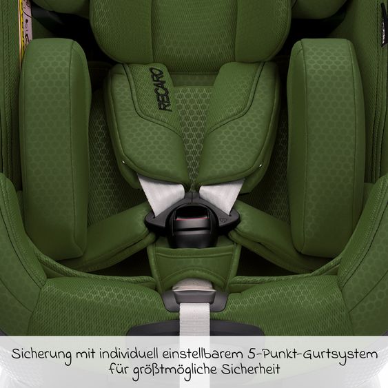 Recaro Rear-facing car seat Xenon 1 Kid swivel from 3 months - 7 years (61 cm - 125 cm) with seat reducer incl. Isofix base with support leg - Epic Green