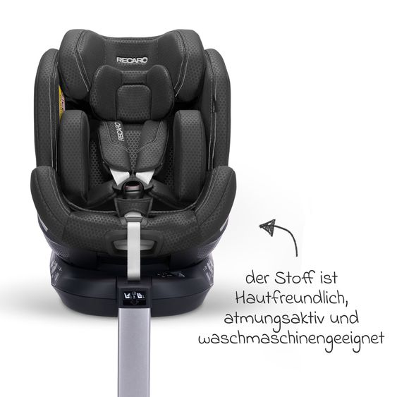 Recaro Rear-facing car seat Xenon 1 Kid swivel from 3 months - 7 years (61 cm - 125 cm) with seat reducer incl. Isofix base with support leg - Fresh Black