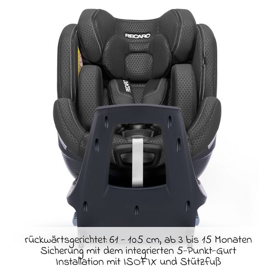Recaro Rear-facing car seat Xenon 1 Kid swivel from 3 months - 7 years (61 cm - 125 cm) with seat reducer incl. Isofix base with support leg - Fresh Black
