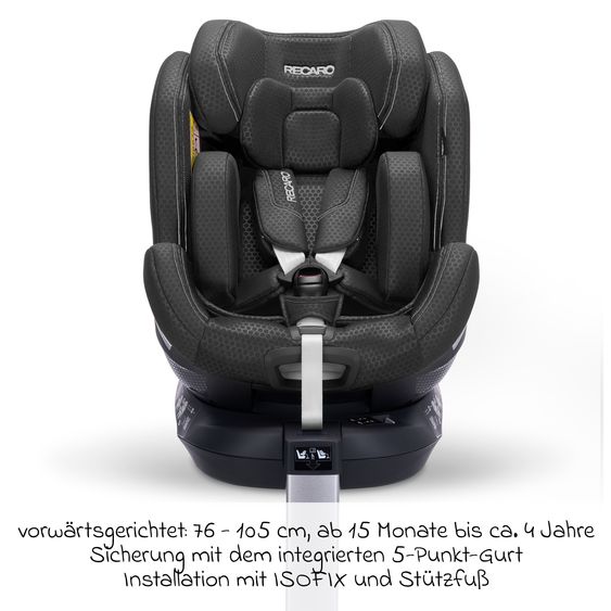 Recaro Rear-facing car seat Xenon 1 Kid swivel from 3 months - 7 years (61 cm - 125 cm) with seat reducer incl. Isofix base with support leg - Fresh Black