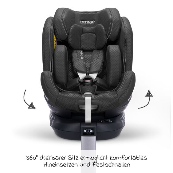 Recaro Rear-facing car seat Xenon 1 Kid swivel from 3 months - 7 years (61 cm - 125 cm) with seat reducer incl. Isofix base with support leg - Fresh Black