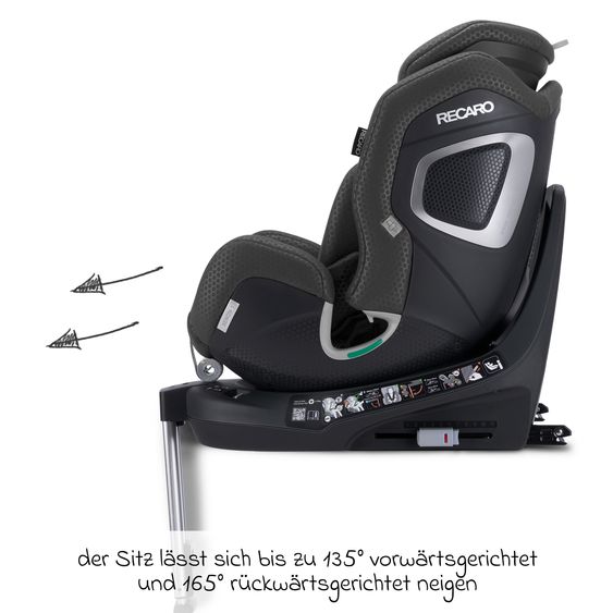 Recaro Rear-facing car seat Xenon 1 Kid swivel from 3 months - 7 years (61 cm - 125 cm) with seat reducer incl. Isofix base with support leg - Fresh Black